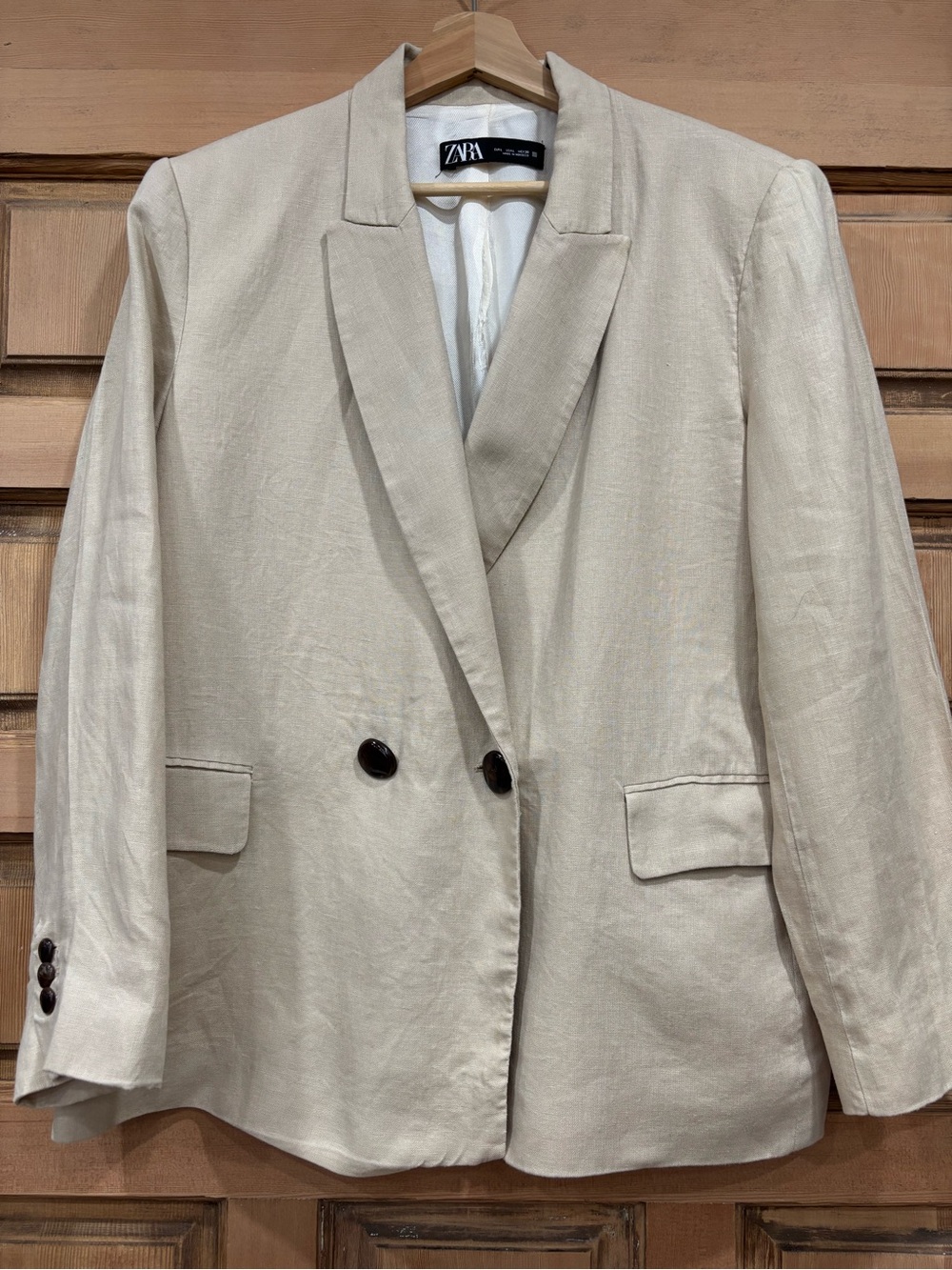 Zara Light Cream Double-Breasted Blazer